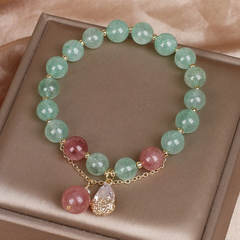 Title 4, Pulsera de cristal de fresa verde para mujer Di...