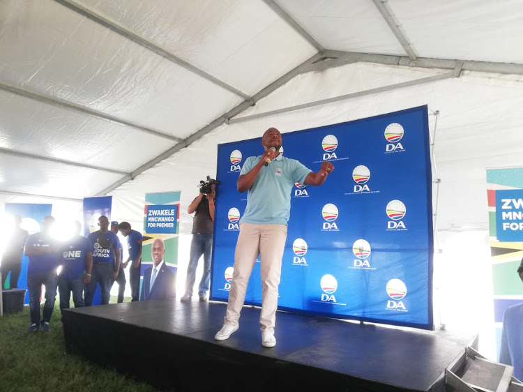 Democratic Alliance leader Mmusi Maimane addresses supporters in KwaMashu on Tuesday ahead of national elections on Wednesday.