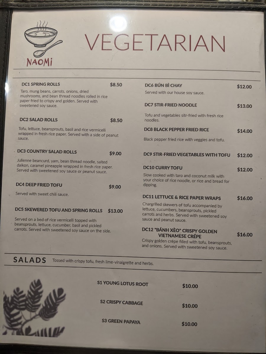 Naomi Vietnamese Restaurant gluten-free menu