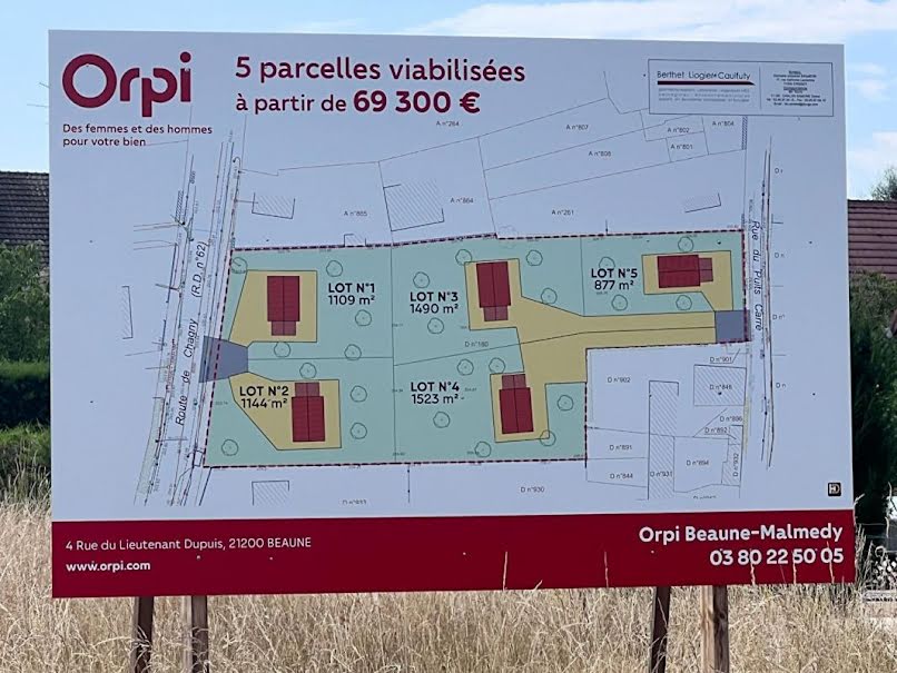 Vente terrain  1109 m² à Chaudenay (71150), 79 900 €