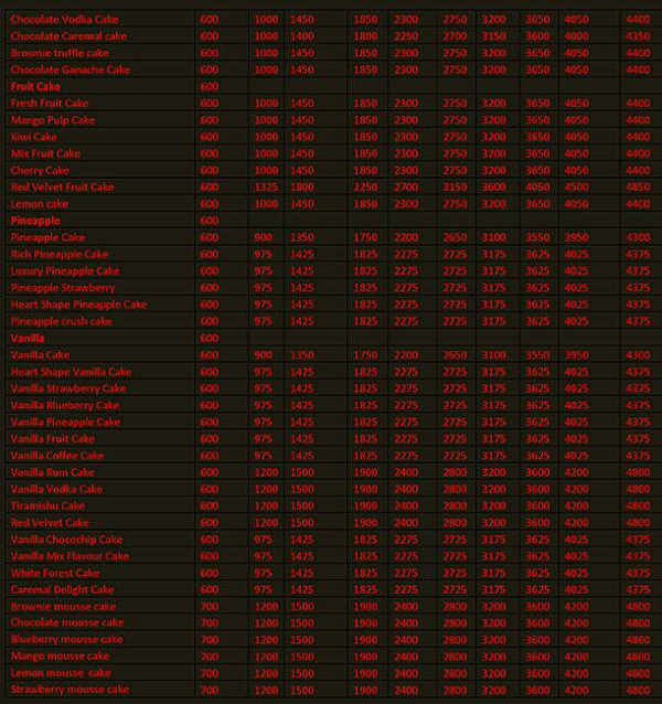 24 Hour Cake menu 