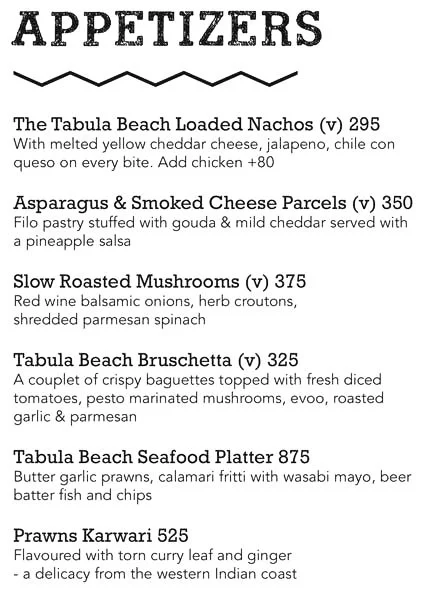 Tabula Beach Cafe menu 