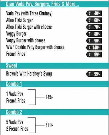 Gian Vada Pav (Vada Pav, Burgers, Fries & More) menu 