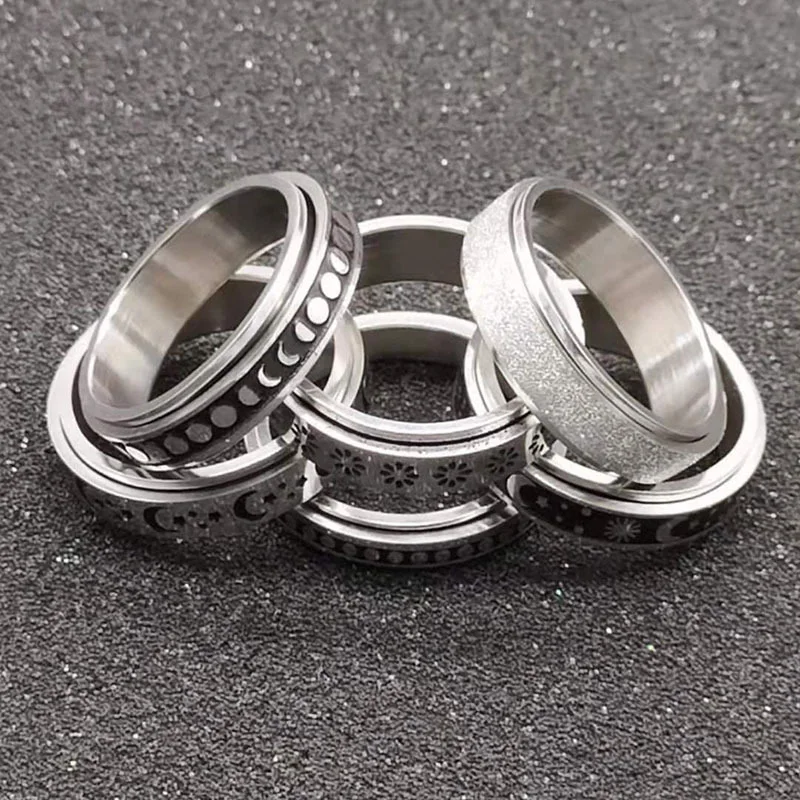 Title 3, Stainless Steel Rotatable Spinner Ring Moon Sta...