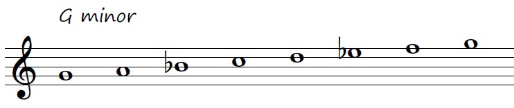 G minor scale on the treble staff