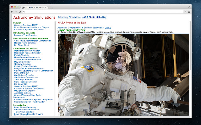 Astronomy Simulations & NASA Photo chrome extension