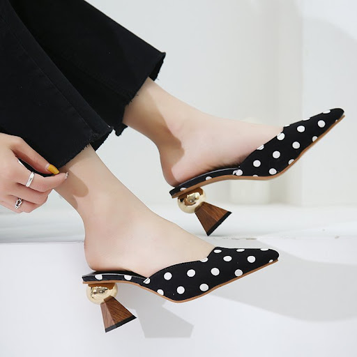Title 8, Womens Thick High Heel Square Toe Polka Dot Ro...