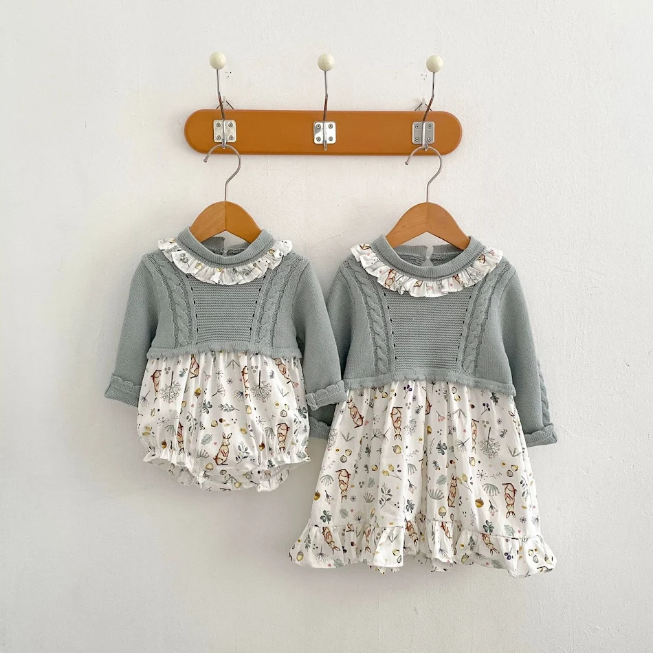 Baby meisjes gebreide jumpsuit met stiksel print Lange mouwen Ideaal voor comfort en stijl voor je kleine meid Zacht en schattig Perfect voor dagelijks gebruik