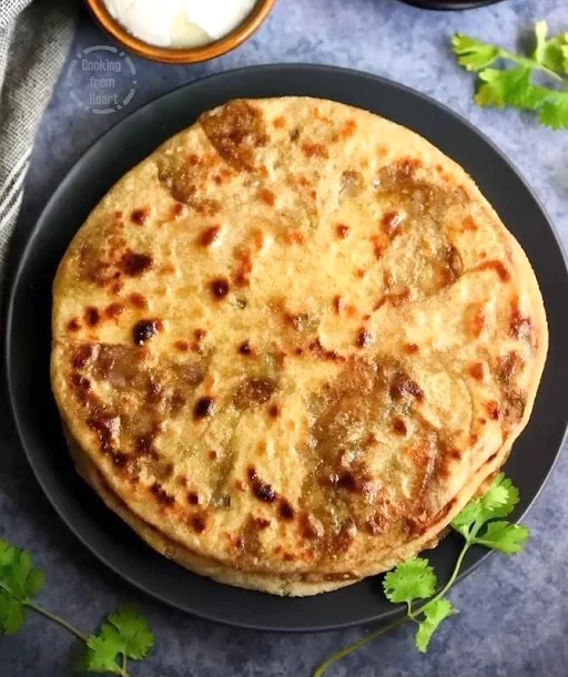 10" Aloo Parantha + Achar, White Butter, Mint Chutney, Dahin