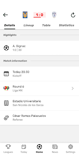 Screenshot Resultados MX Soccer Results