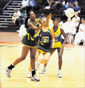 GOAL POACHER: Proteas' Tsakane Mbewe. left, goes for a goal against Barbados during the Spar Challenge netball match held at the Good Hope Centre in Cape Town last year.  25/10/2008. Pic. Wessel Oosthuizen.  © Gallo Images.