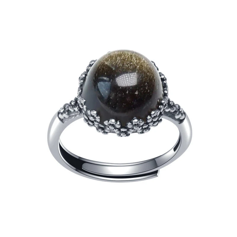 Bague thaïlandaise vintage en argent et obsidienne naturelle, un bijou intemporel. Design unique et élégant pour un style raffiné. Cadeau parfait.