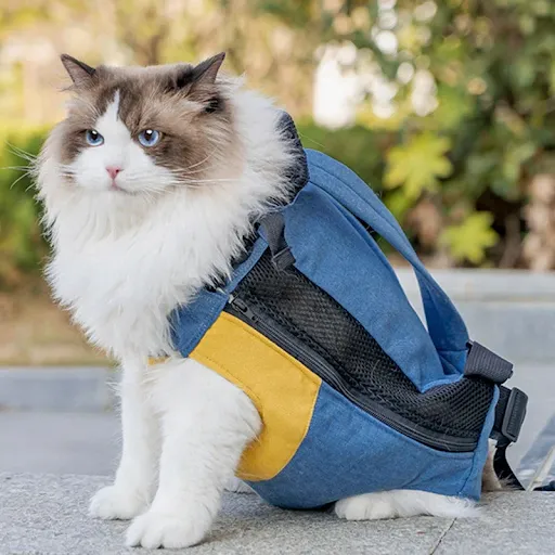 Pet Backpack Cute Cat Denim Backpack Double Shoulder Denim Backpacks Dog Carrying Bag Design Cotton Canvas Backpack Cat 