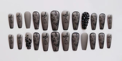 Title 6, Phantom Dark Butterfly Fake Nails Long T Finish...