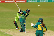 CLINCHER: South Africa's Shabnim Ismail hits a hefty four to win the game against Pakistan by three wickets in Leicester, UK, yesterday. Ismail was voted  player of the matchPicture: LEE SMITH/ACTION IMAGES VIA REUTERS