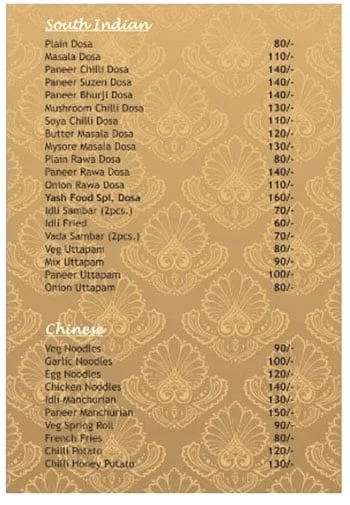 Yash Food Corner menu 