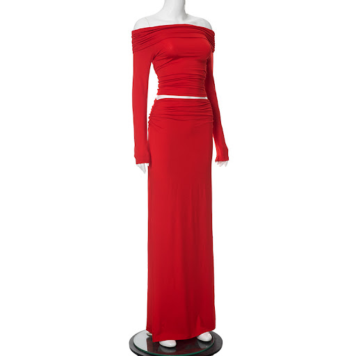 Title 10, Off-shoulder long sleeve mid-length dress set p...