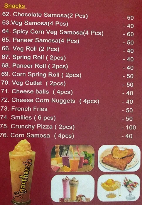 Snack Attack menu 