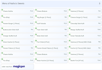 Nathu's Sweets menu 