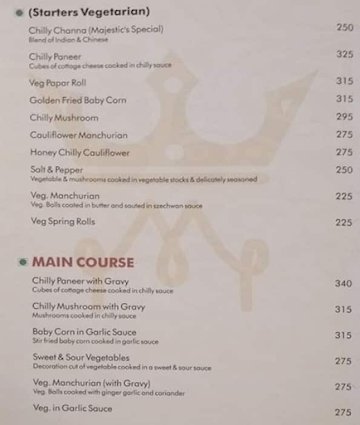 The Majestic menu 