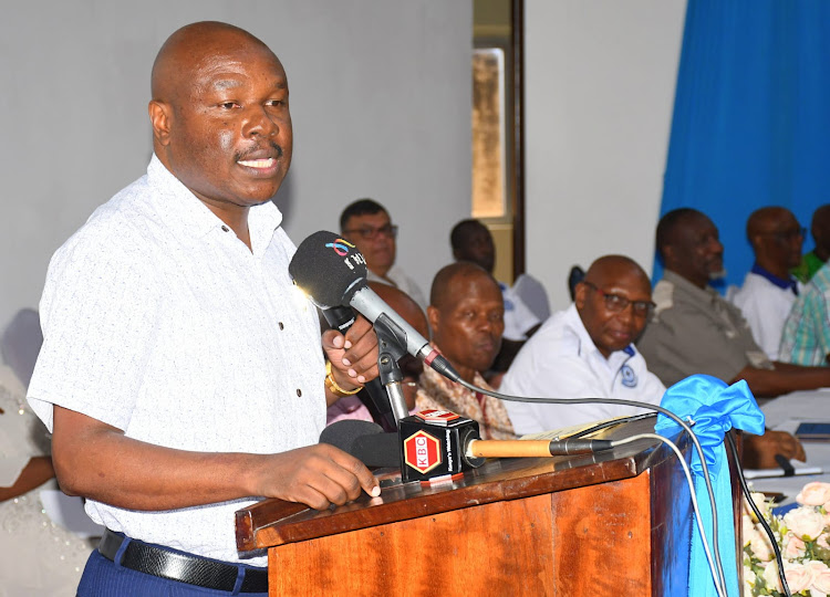 The state department for fishing and maritime affairs principal secretary Shadrack Mwadime during the official launch of the Bandari Maritime academy strategic plan 2021