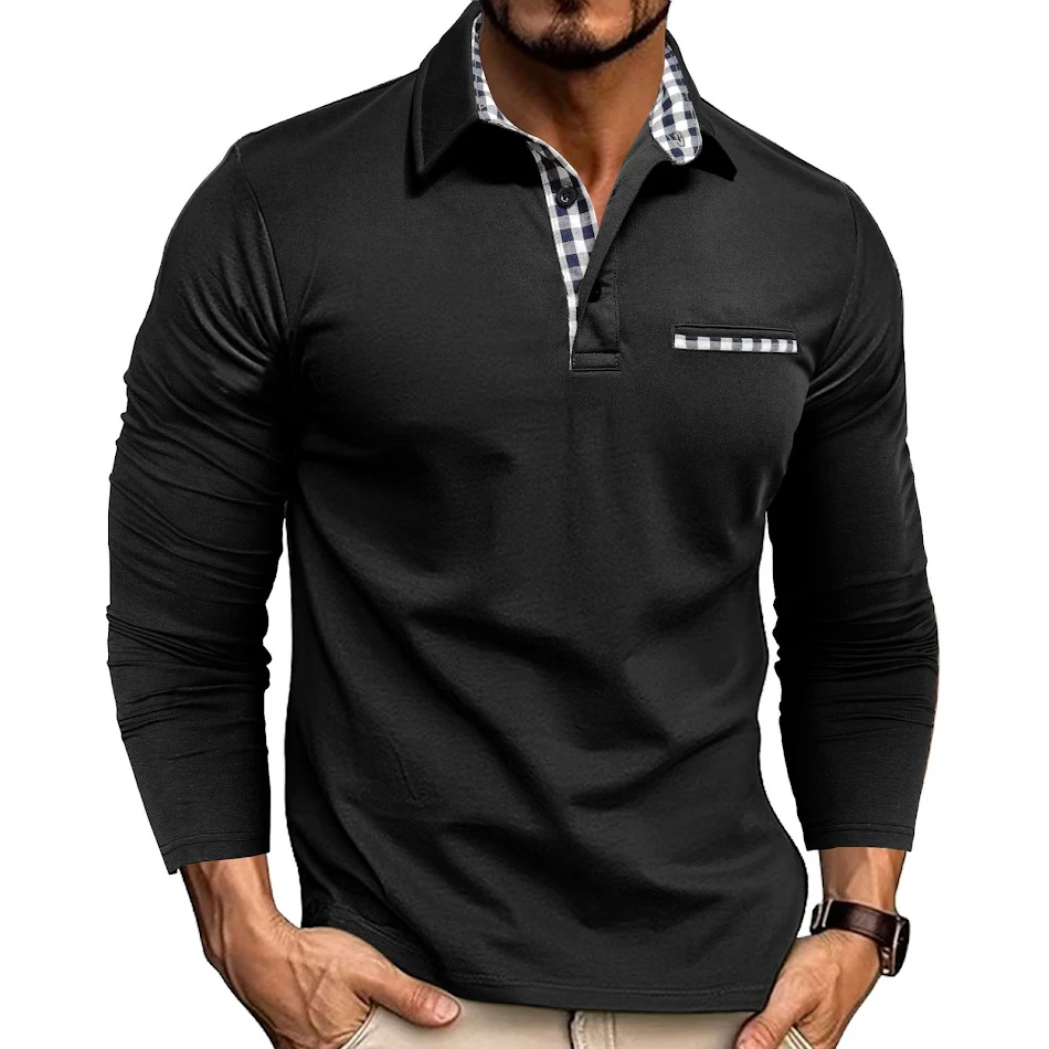 Men's Casual Fashion Colorblock Polo Shirt Comfortable Breathable Modern Style Perfect for Everyday Wear and Leisure Ver