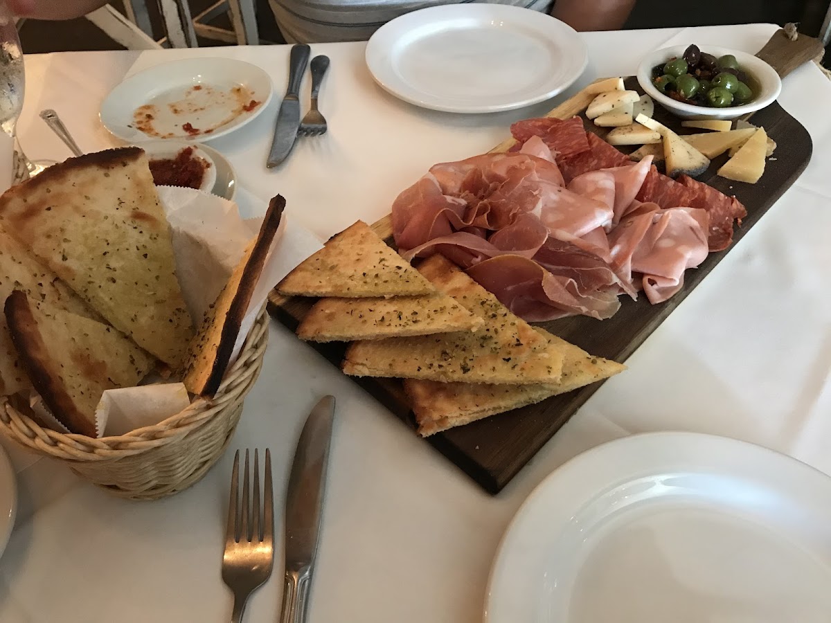 assorted meats & cheeses with side of gluten free focaccia bread