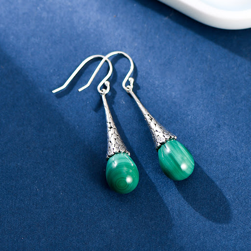 Title 2, Womens Fashion Elegant Silver Malachite Drop E...