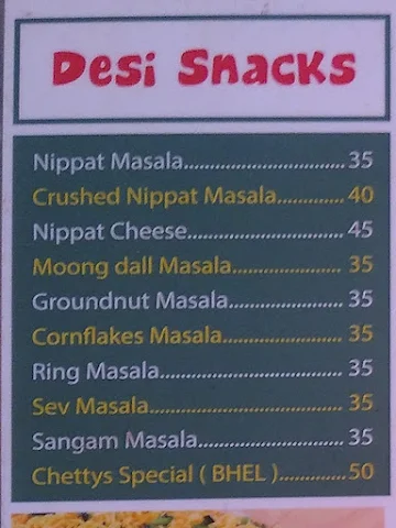 Chetty's Corner menu 