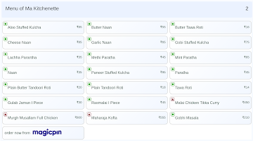Ma Kitchenette menu 