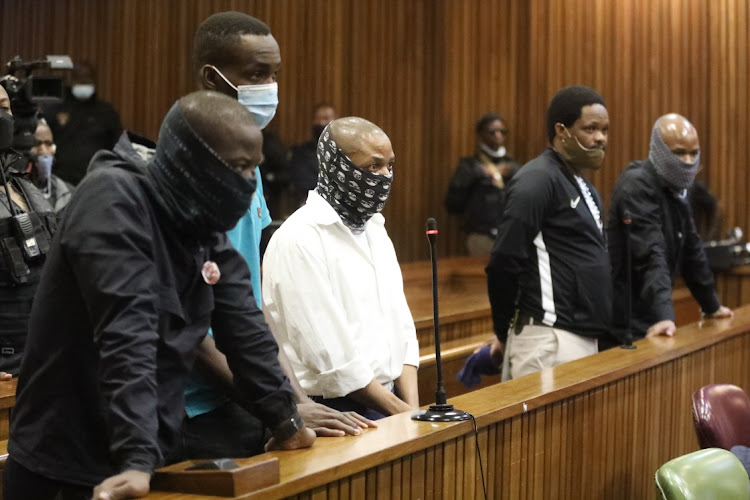 The five suspects who stand aacused of the murder of Senzo Meyiwa appearing before the North Gauteng High Court in Pretoria on Thursday.