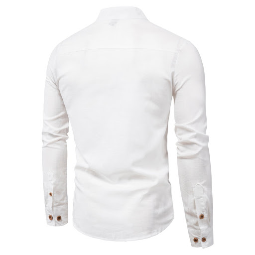 Title 3, Mens Cotton and Linen Long-Sleeved Shirt Solid...