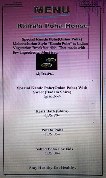 Kaira's Poha House menu 