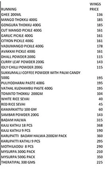 Sri Krishna Sweets menu 