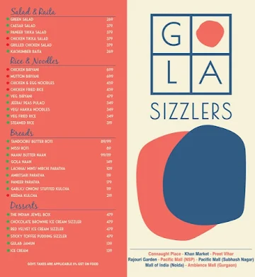 Gola Sizzlers menu 