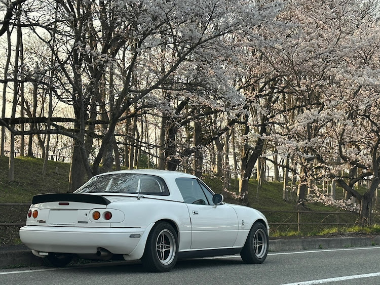 ロードスターの桜コラボ・NAロードスター・タイヤ、ホイール交換・仕事帰りにに関するカスタム事例の投稿画像1枚目