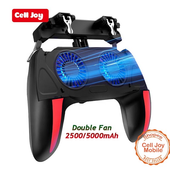 Tay Cầm Chơi Game Pubg/Ff/Ros Double Fan Tích Hợp Sạc Dự Phòng 5000Mah