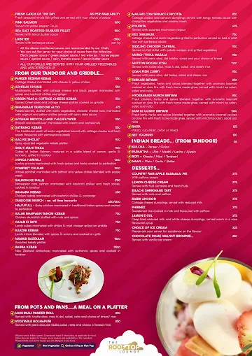The Roof Top Lounge menu 