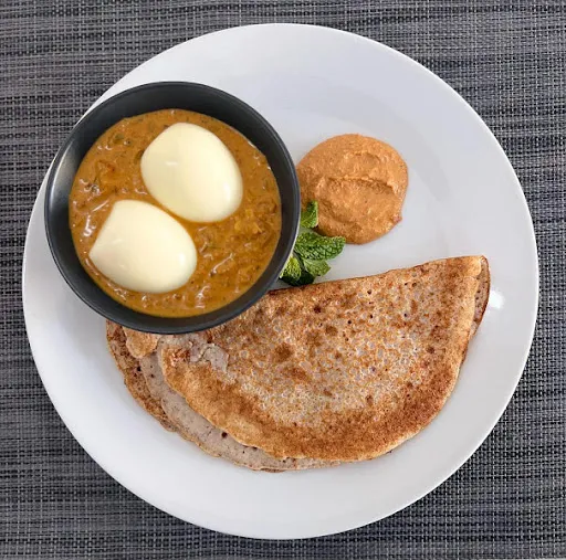 Egg Curry Mini Meal With Multigrain Dosa Served With Palli Chutney