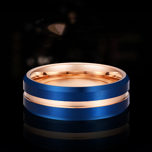 Title 3, Electroplated Blue Gold Mens Tungsten Steel Ri...