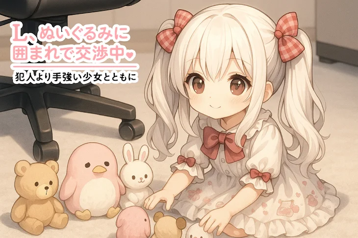 「L、ぬいぐるみに囲まれて交渉中。犯人より手強い少女とともに」のメインビジュアル