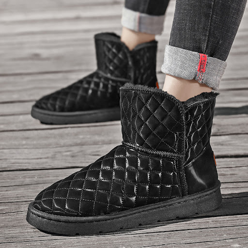 Title 7, Mens Thick Plush Snow Boots Leather Non-slip W...