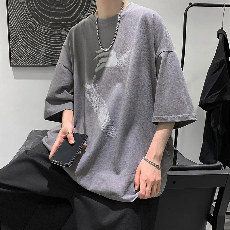 Trendy Loose Half Sleeve Top Hong Kong Style Handsome Student Tide Tide T-shirt