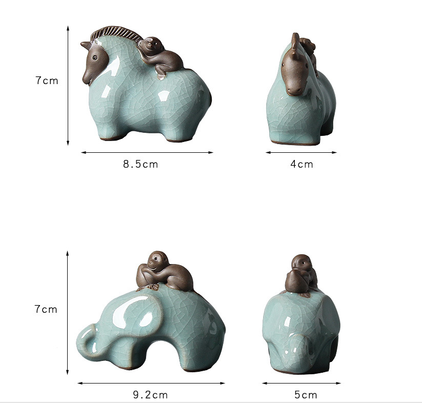 GE Celadon keramische thee-ornamenten paard konijn olifant aap. Ru Ware cadeau. Schattig en perfect voor de theetafel.