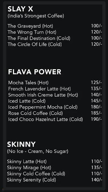 Slay Coffee menu 