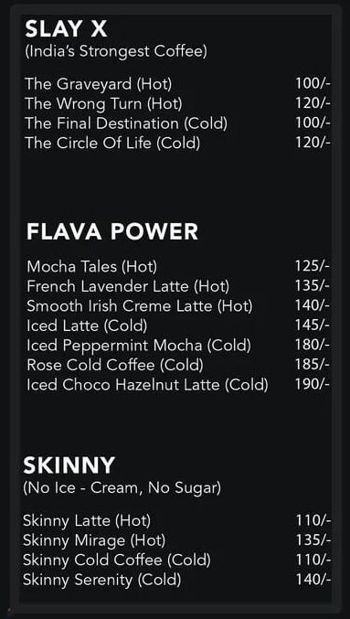 Slay Coffee menu 