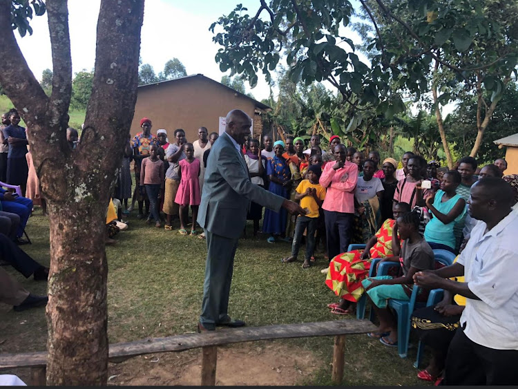 Education Cs Ezekiel Machogu speaking when he visited a family that lost their daughter in the Mukumu Girls tragedy