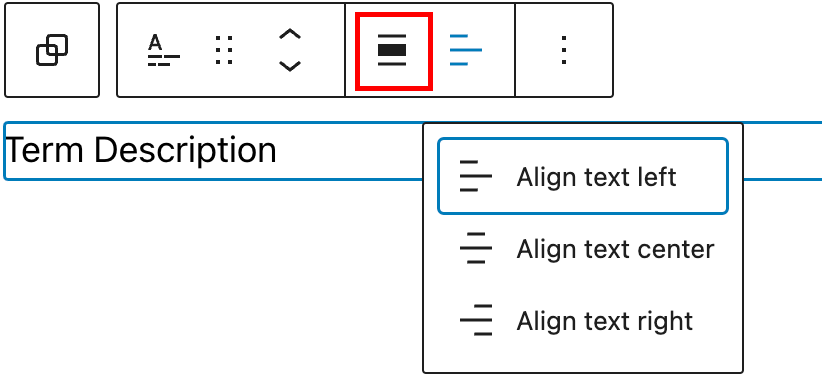 Change text alignment options in the Term Description Block