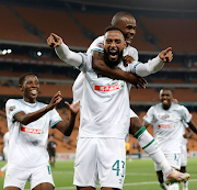 Taariq Fielies of AmaZulu celebrates goal with teammates during the 2023 Carling Black Label Knockout match against Kaizer Chiefs at the FNB Stadium, Johannesburg on the 21 October 2023.