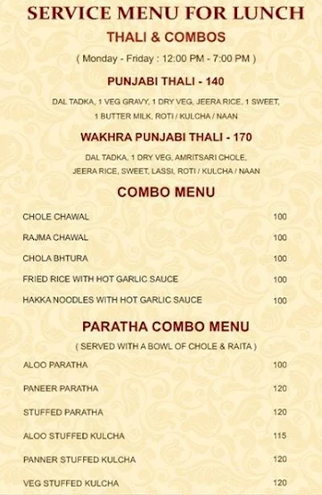 RR Vatika menu 